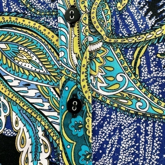 212 Collection Stretch Women’s Multicolor Paisley 3/4 Sleeve Button Down Size M - Picture 4 of 11